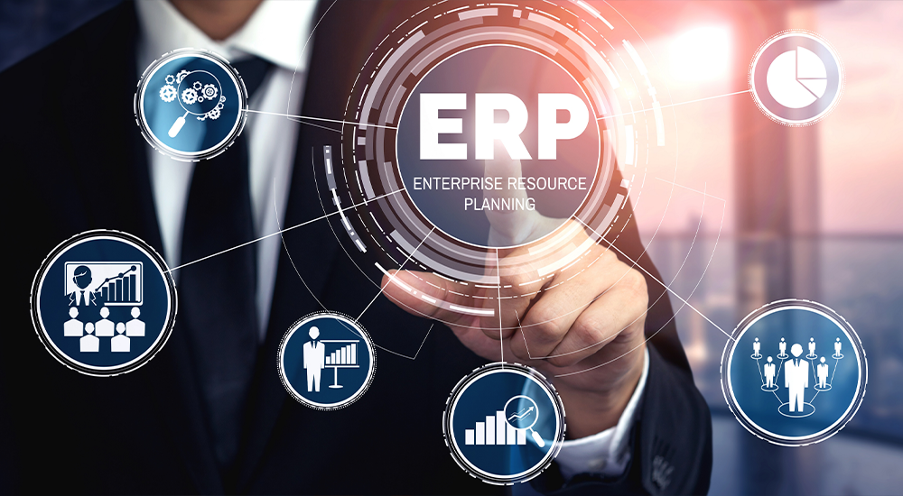 ERP一般包含生产管理、物流管理、财务管理、人力资源管理等几大管理模块，对企业的人、财、物、信息、时间、空间等综合资源进行平衡和优化管理，以市场导向为目标，最大限度地利用企业现有资源，协调企业各部门开展业务，从而取得更好的经济效益